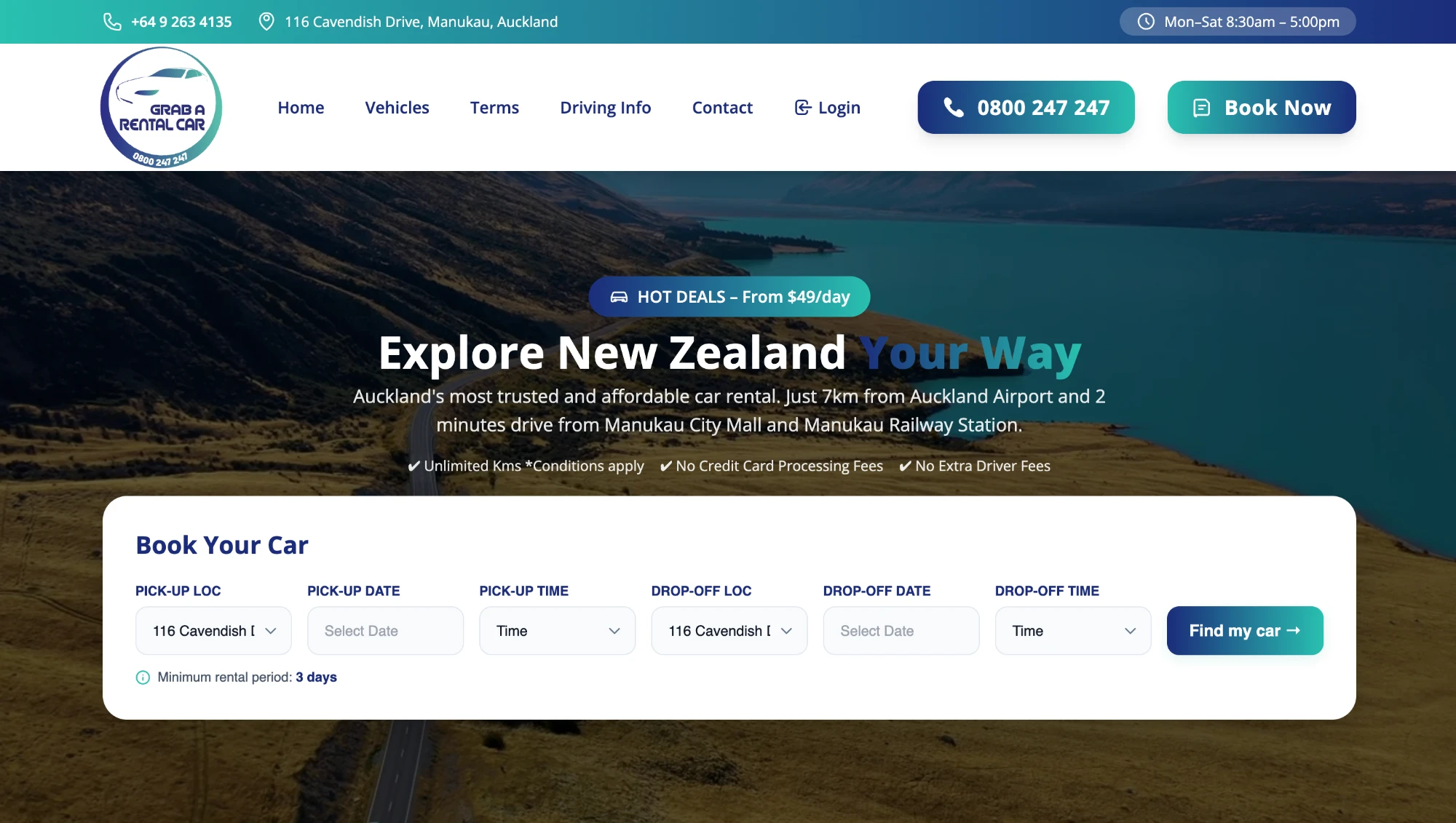 Grab A Rental Car website